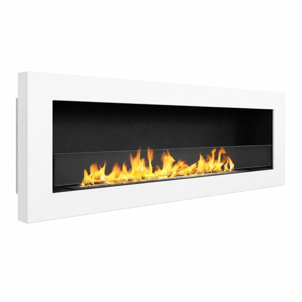 Livorno 120 - Camino a Bioetanolo da Parete o Incasso 120x40x15 cm con Bruciatore 1,25lt in Acciaio Bianco