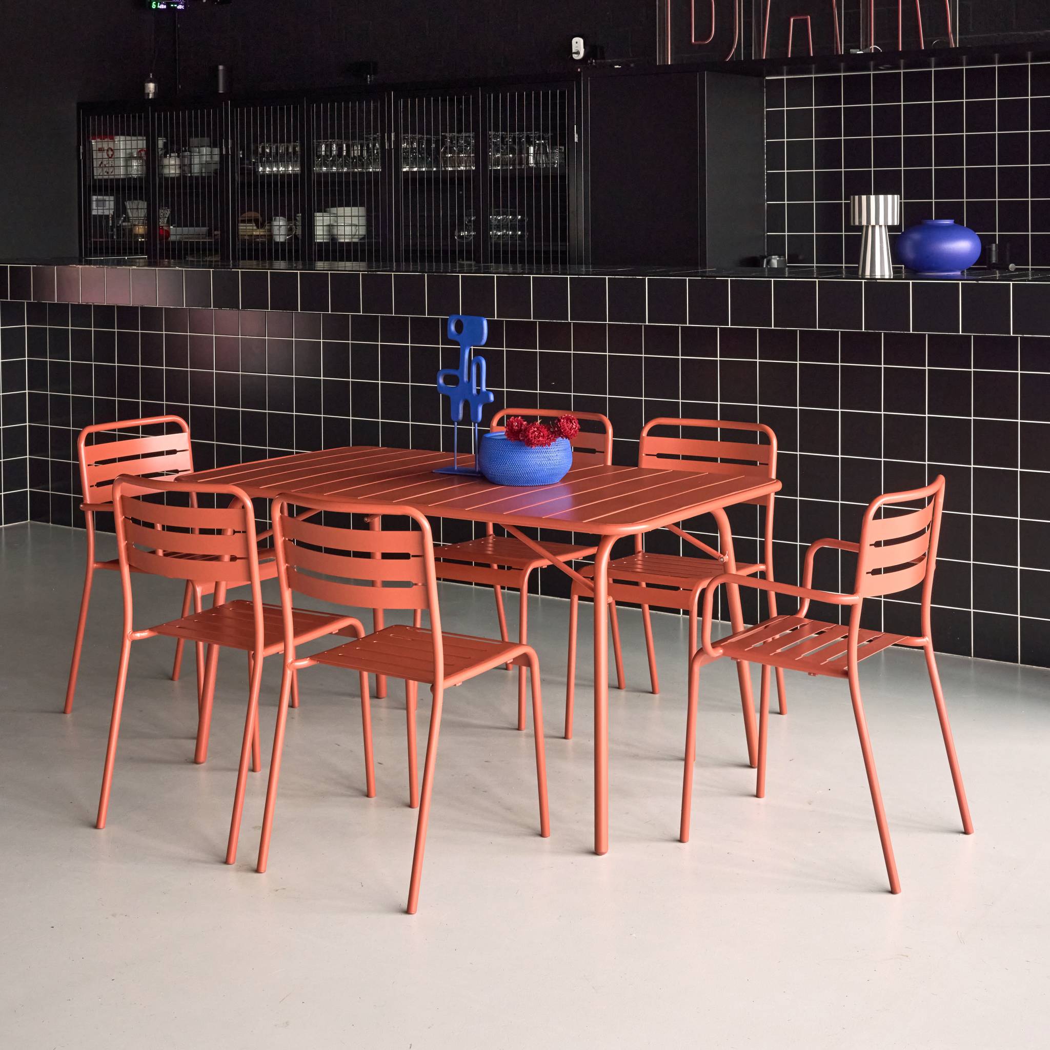 Table de jardin pliante métal + 6 assises AMÉLIA