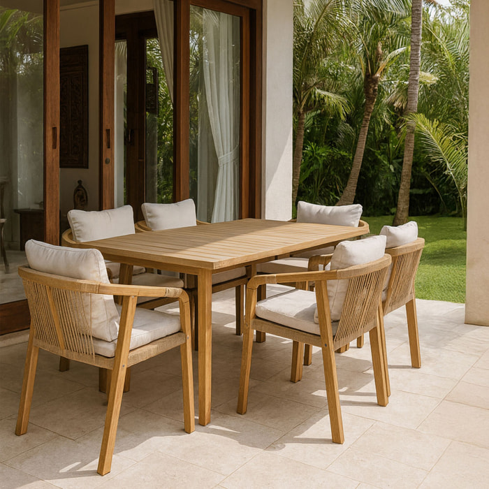 Ensemble de jardin table et chaises en bois d'acacia 6 places SAONA