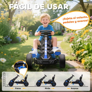 Kart Pedales para Niños de +3 Años Go Kart con Embrague Automático Freno Ruedas Antideslizantes de EVA y Marco Metálico Carga 50 kg Azul
