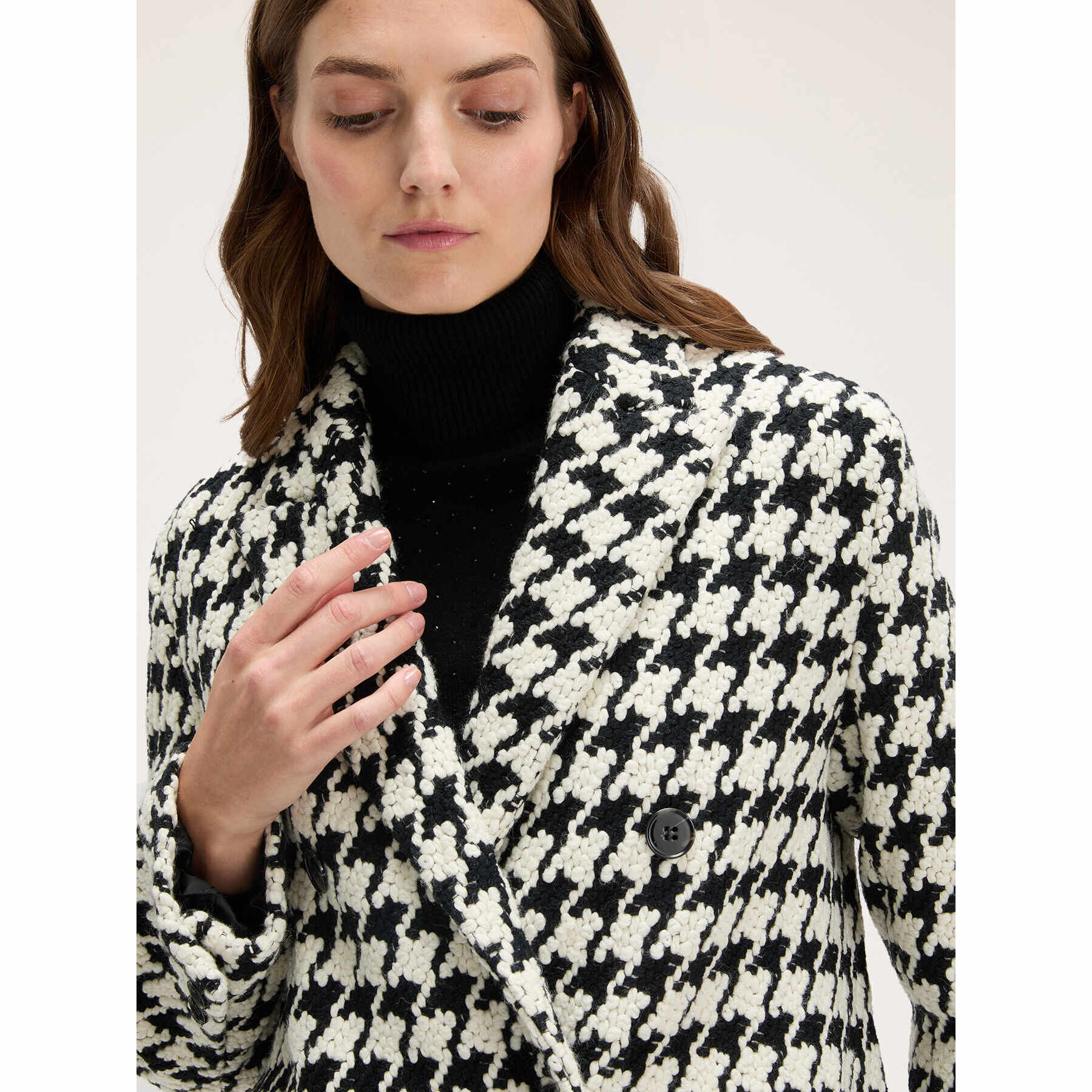 Motivi - Abrigo de malla con estampado de pata de gallo - Negro