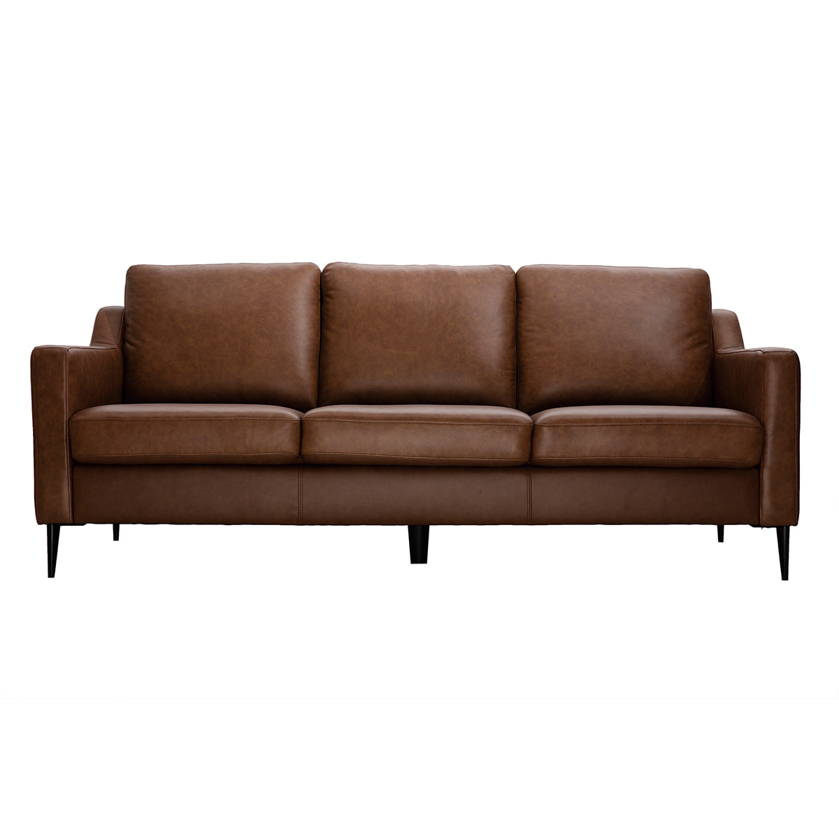 Canapé vintage 3 places cuir marron et bois noir OXMO