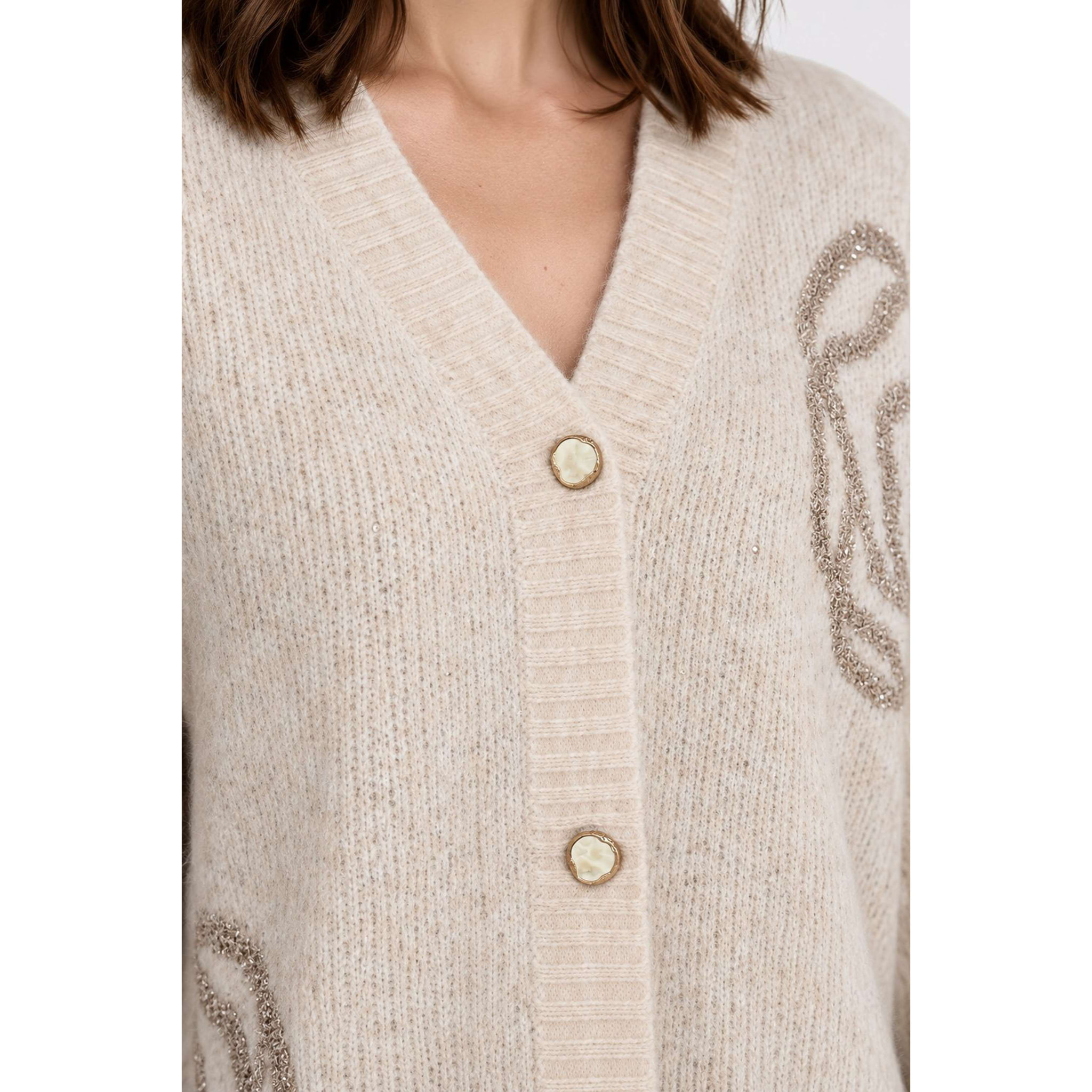 Kocca - Cappotto in maglia da donna con bottoni e motivo floreale Donna