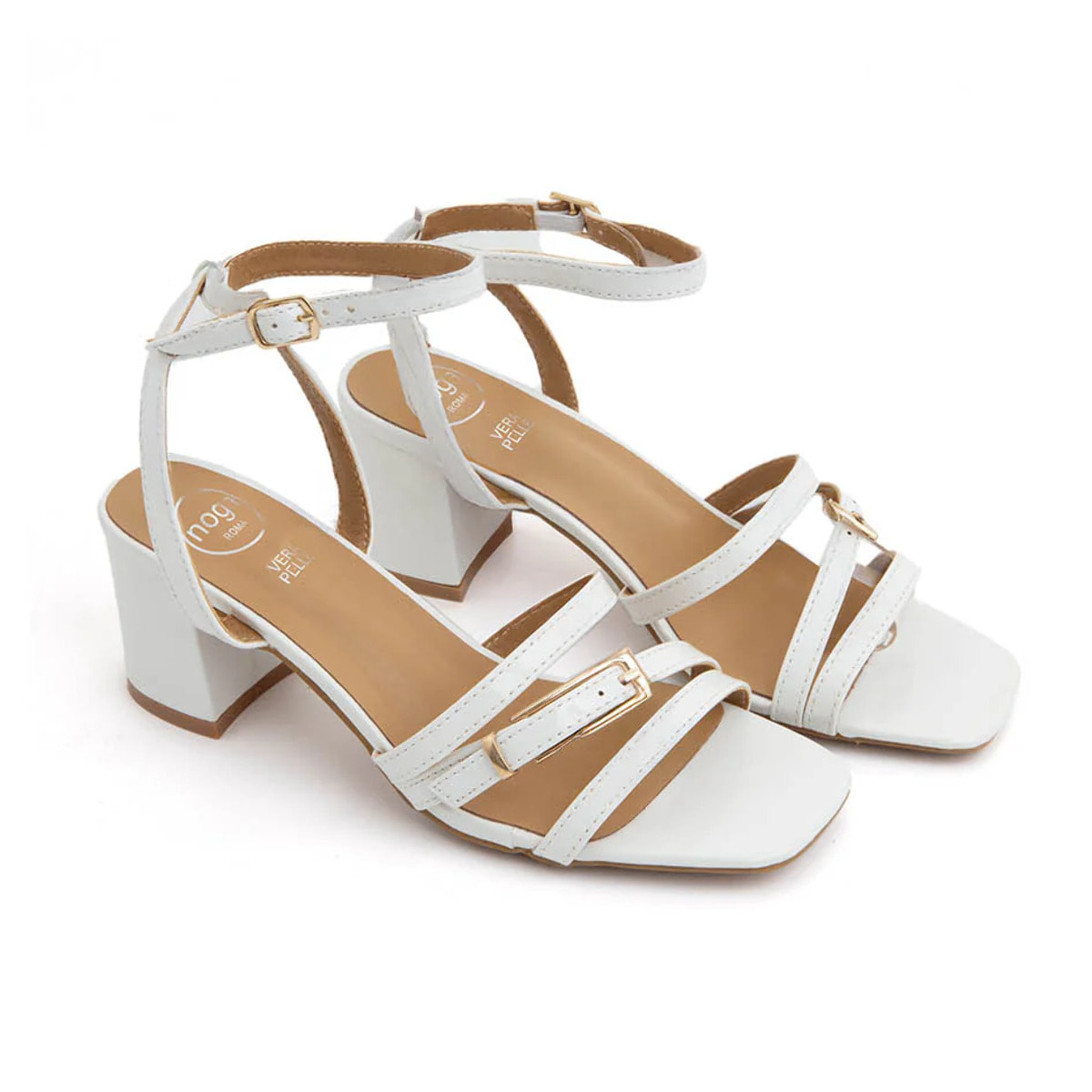 Sandalo glossy con fascette a incrocio - BIANCO