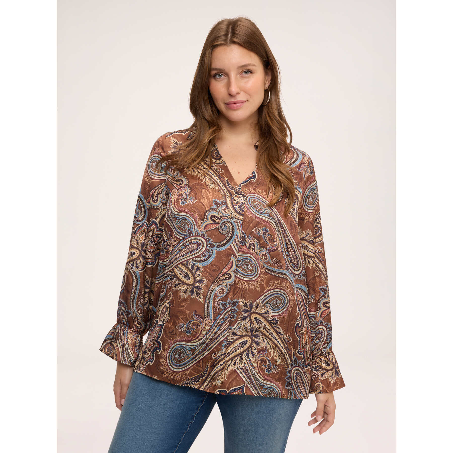 Fiorella Rubino - Blusa in raso con stampa e colletto - Marrone
