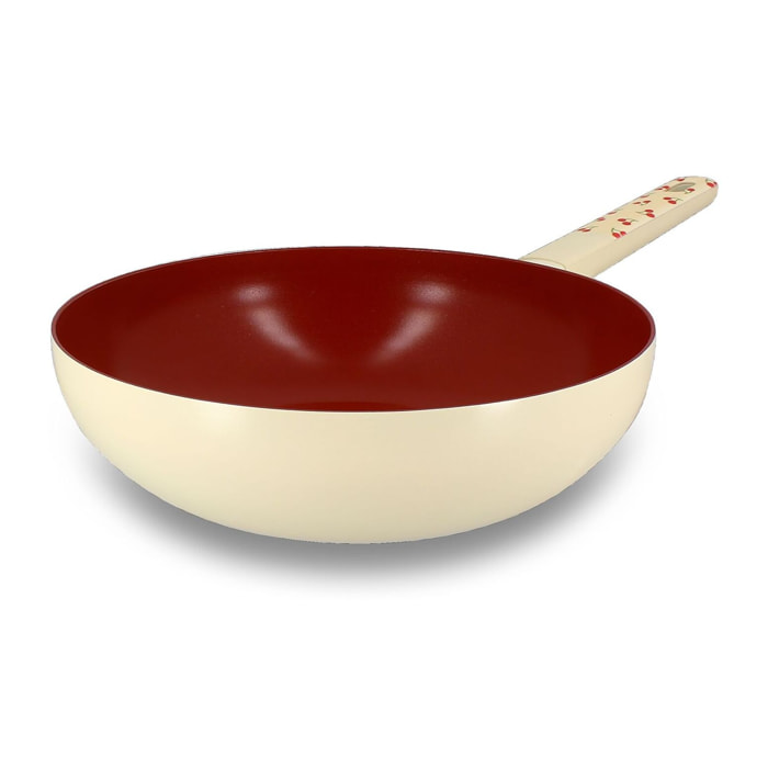 Wok 28cm en aluminium cerise - tous feux CERISE