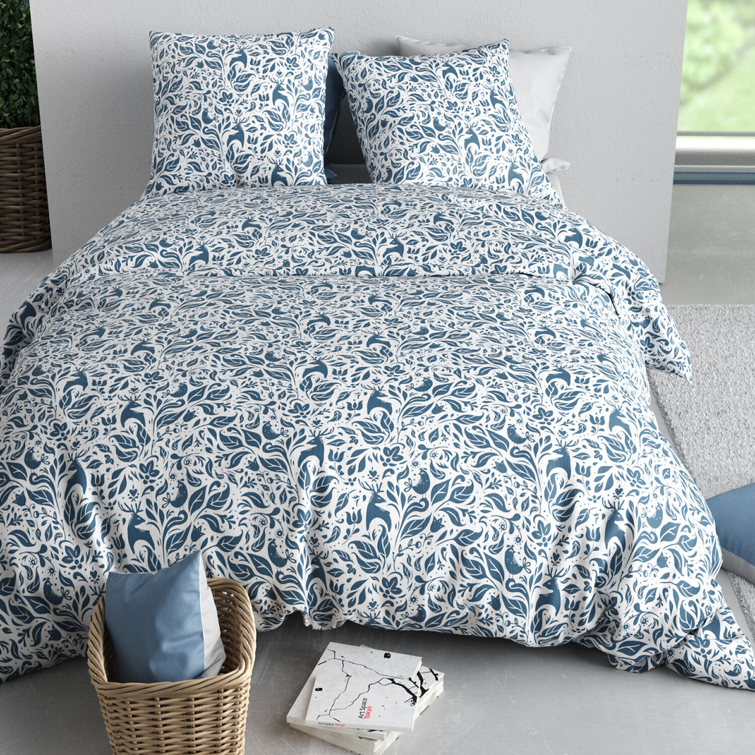 Parure housse de couette imprimé 100% coton - blouva - bleu