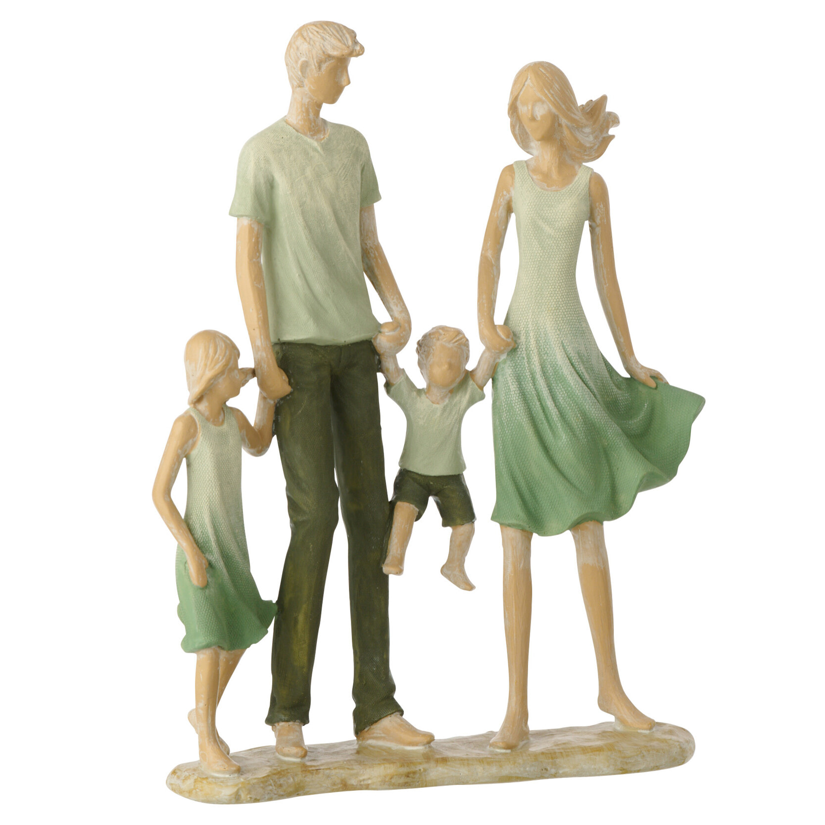 J-Line décoration Famille 2 Enfants polyrésine - vert/écru