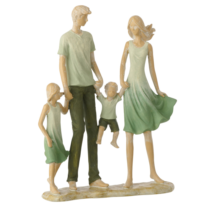 J-Line décoration Famille 2 Enfants polyrésine - vert/écru