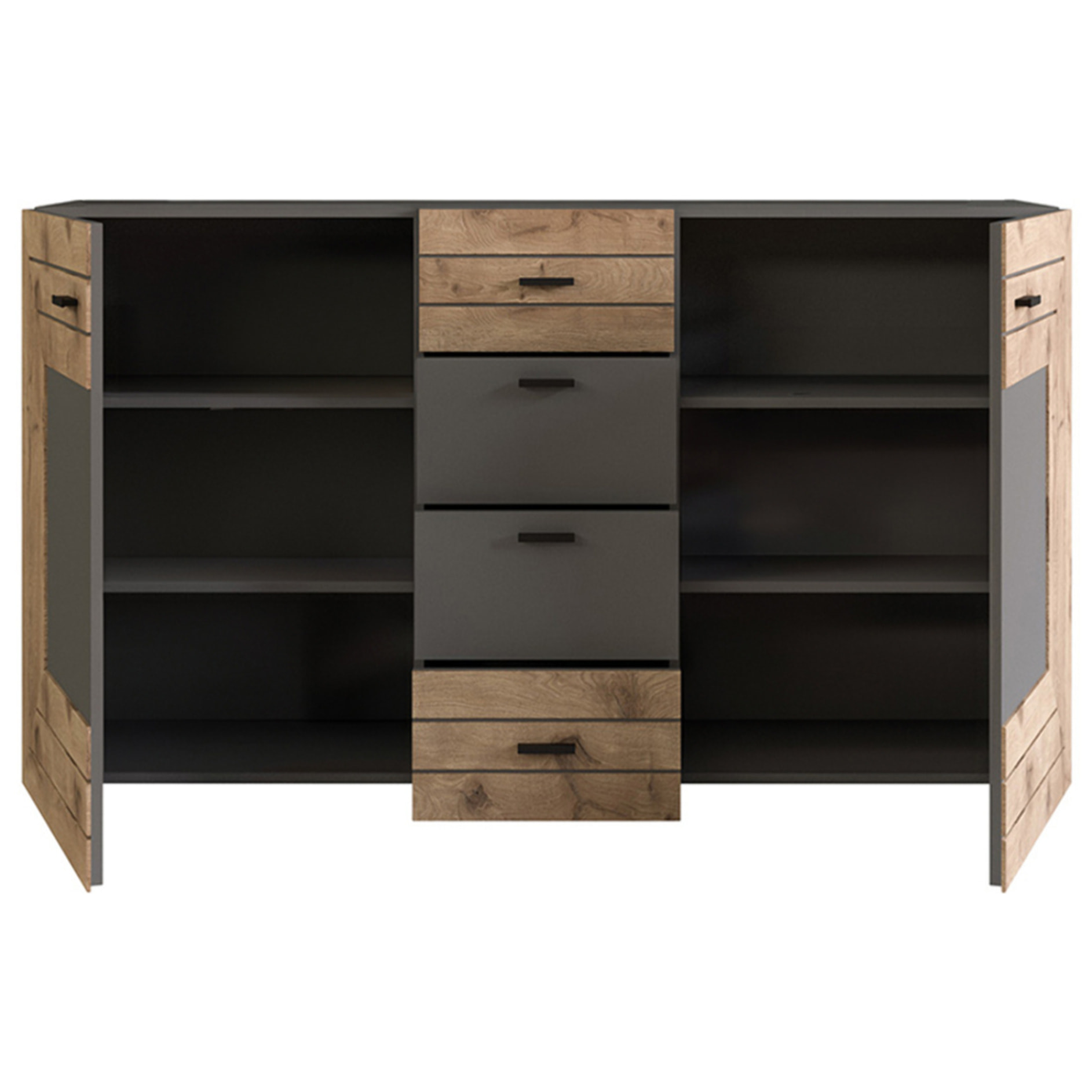 Wexford - buffet bas - gris et effet bois - 160 cm - Bois / Gris