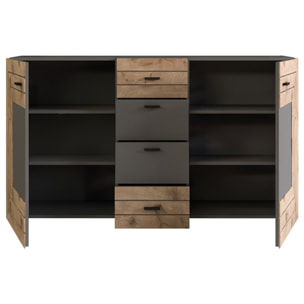 Wexford - buffet bas - gris et effet bois - 160 cm - Bois / Gris