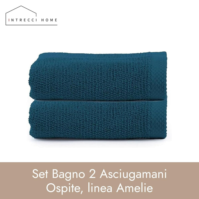 INTRECCI HOME Set Bagno 2 Asciugamani Ospite, in Puro Cotone 500 g,Morbidezza Extra, Assorbenza Superiore, Elegante e Durevole