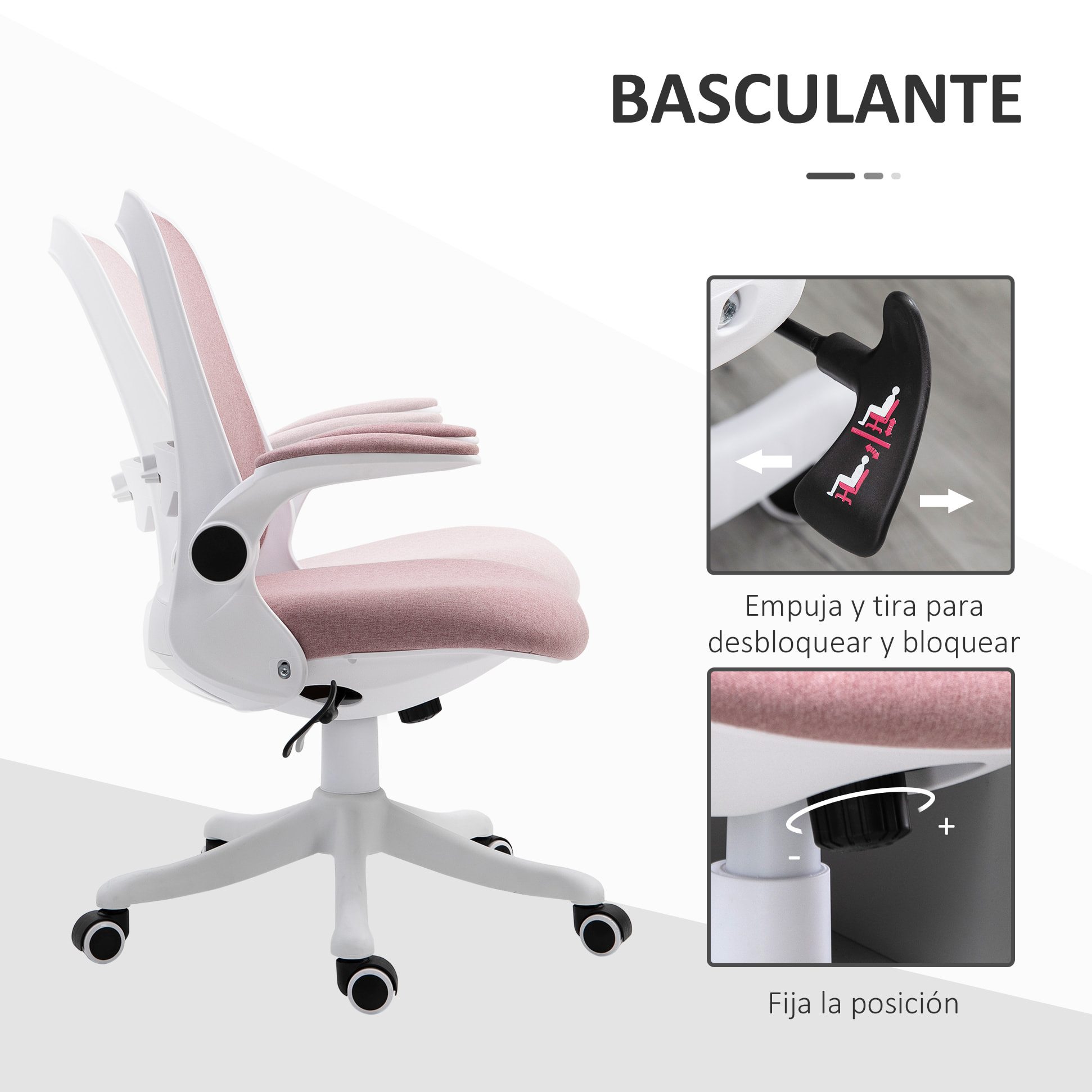 Silla de Escritorio Basculante 62,5x60x90-98 cm Rosa