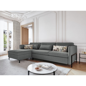 Canapé d'angle gauche convertible avec coffre de rangement "Yanis" 4 places en tissu structurel gris