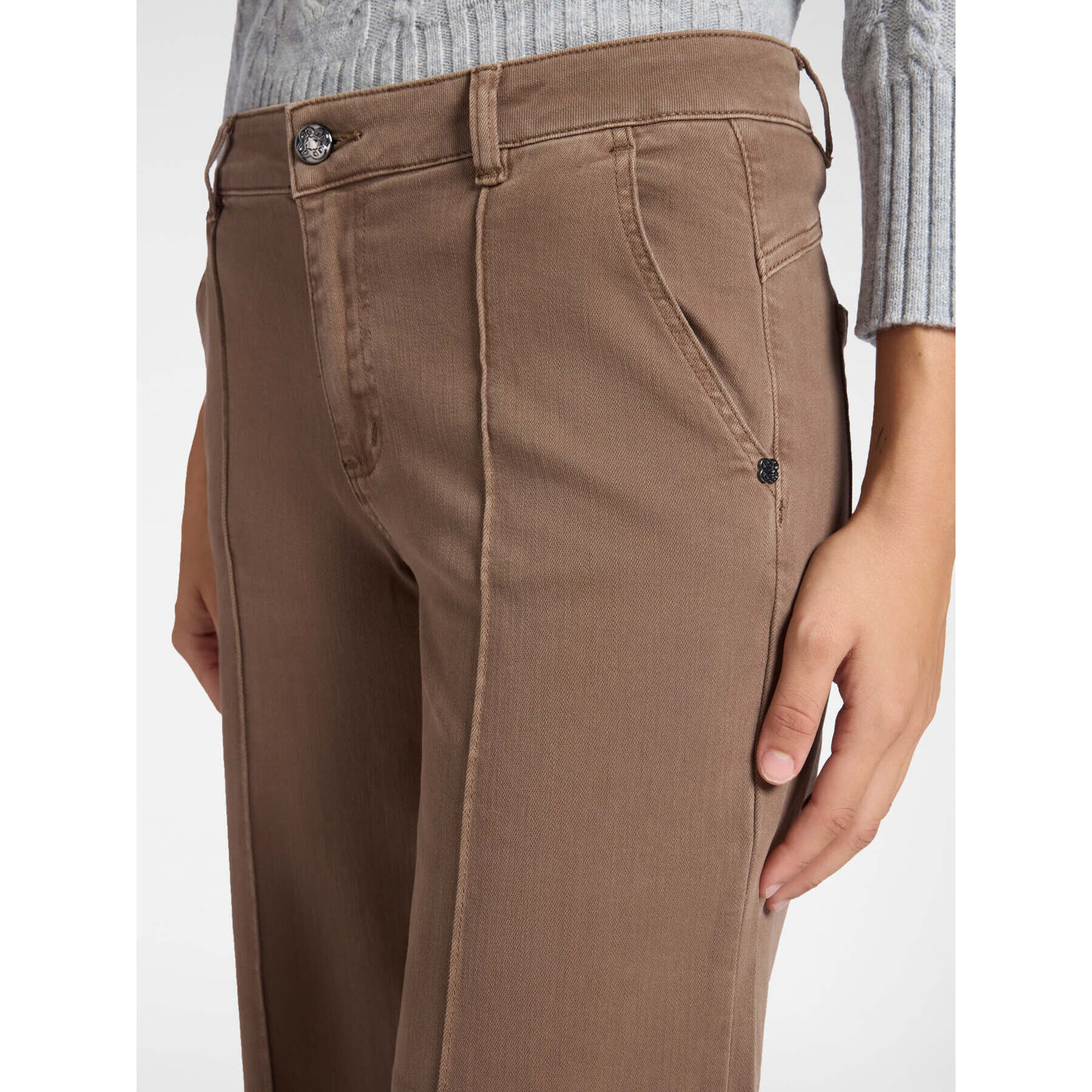 Elena Mirò - Pantaloni cropped marinière - Marrone