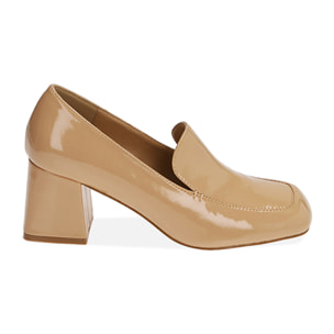 Mocassini beige in naplack, tacco 6,5 cm