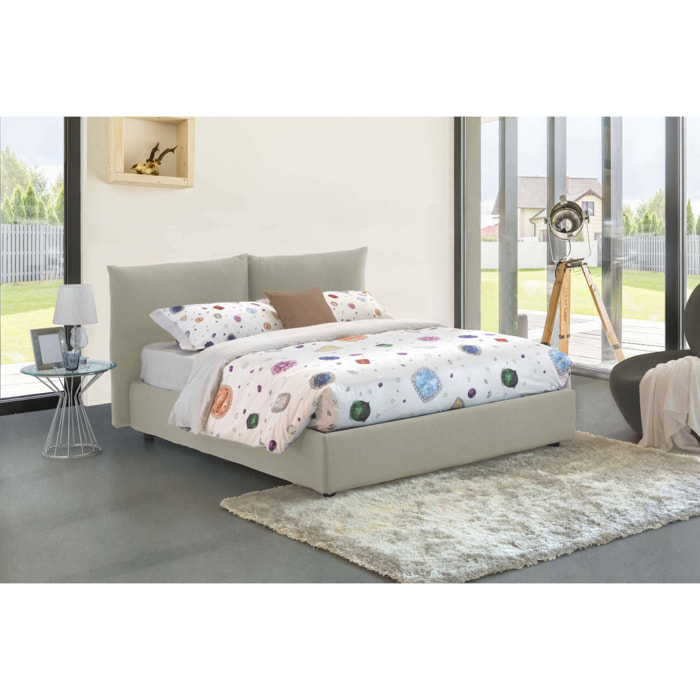 Letto matrimoniale Alizarin, Letto contenitore con rivestimento in tessuto, 100% Made in Italy, Apertura frontale, adatto per materasso Cm 160x190, Beige