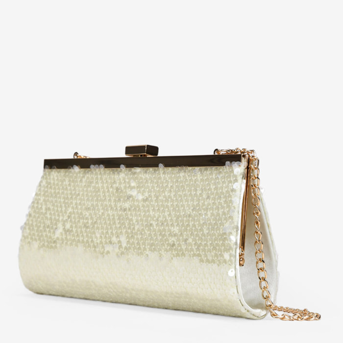 Bolso clutch beige con lentejuelas
