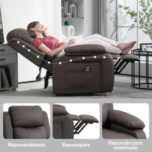 Sillón Relax Reclinable Eléctrico Levanta Personas, Sillón Elevador, con Respaldo Alto, Control Remoto, Reposapiés, Acolchado Grueso, Tapizado en PU, Bolsillos Laterales, Marrón Oscuro