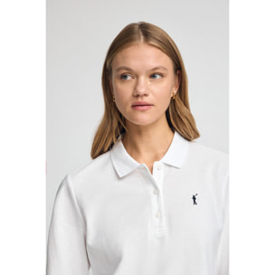 Polo blanco de manga larga y cuello de tres botones con bordado Rigby Go
