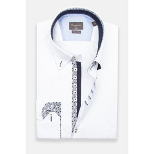 Camicia Uomo 2 Bottoni Button Down Slim Satin Unito Bianco