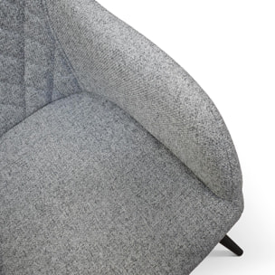 Set di 4 sedie LISBONA in tessuto grigio e gambe in metallo nero, con braccioli