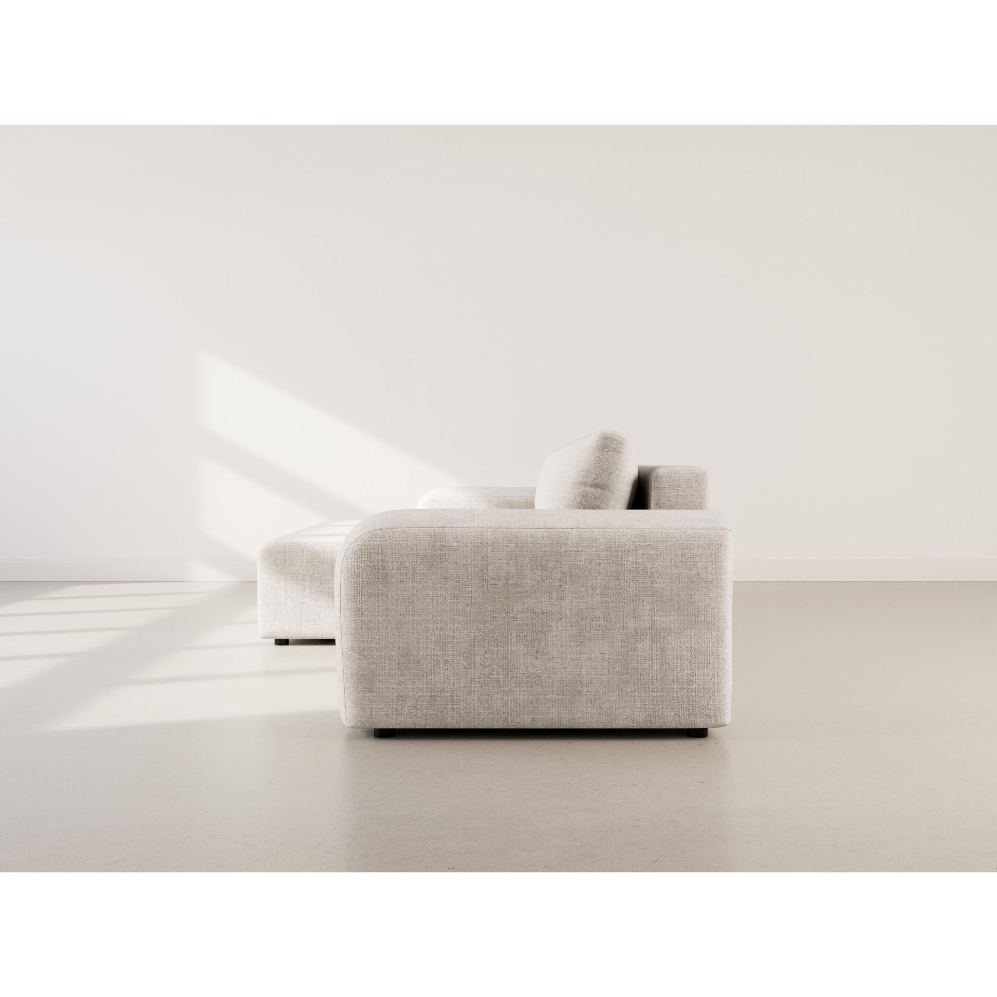 Rebecca - canapé d'angle gauche 4 places convertible avec coffre en velours texturé - Beige