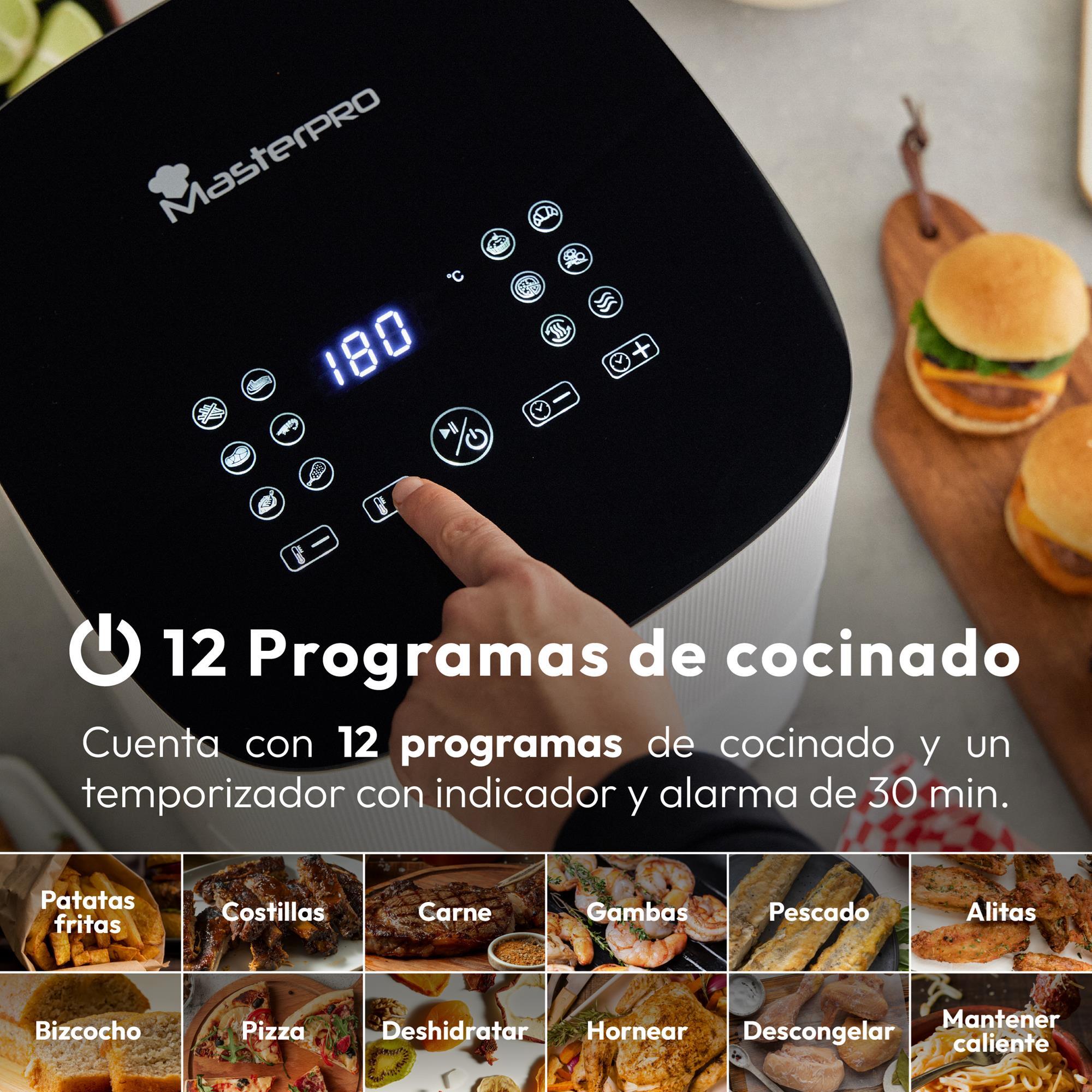 Freidora de aire de 5l y 1500w con 12 programas y revestimiento antiadherente masterpro i-rocket 500