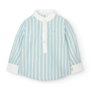Camisa listada niño, lino, estampado rayas, piedra, cuello