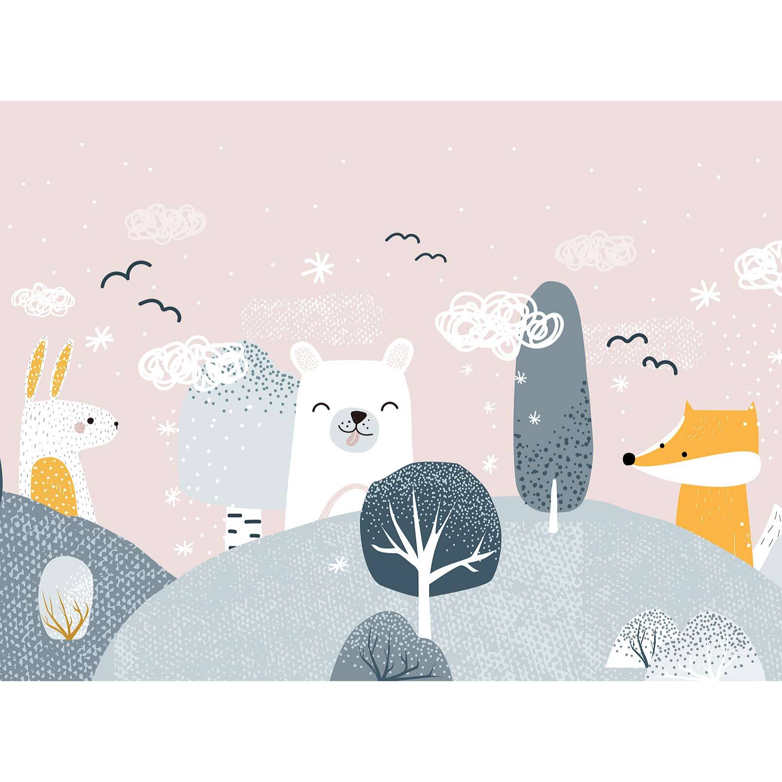 Papier peint enfant forêt douce animaux scandinave pastel Intissé