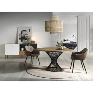 Mesa comedor redonda HELSINKY - roble y negro - 137x137x76cm