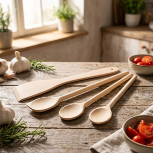 Set de 4 ustensiles de cuisine en bois FSC Fackelmann Nature