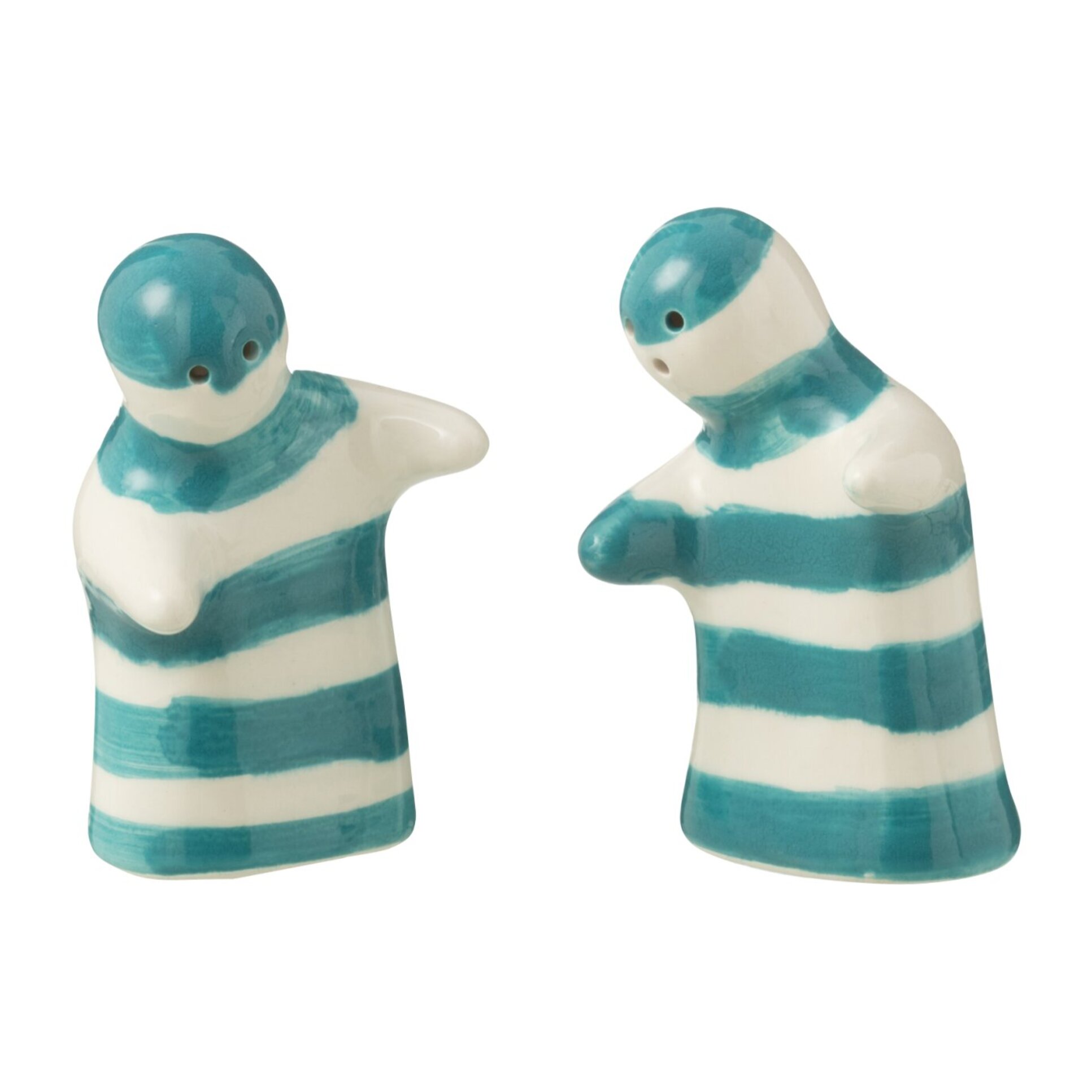 J-Line salière + poivrière Granada Stripes - céramique - blanc/aqua