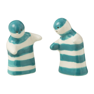 J-Line salière + poivrière Granada Stripes - céramique - blanc/aqua