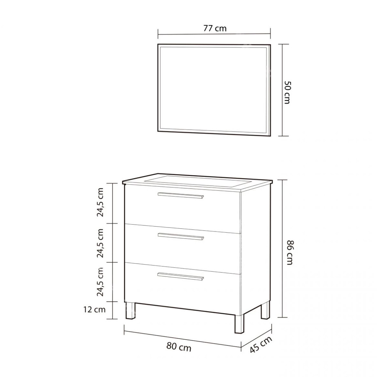 Mueble de baño Athena 80 3 cajones + espejo Roble Alaska