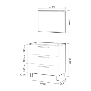Mueble de baño Athena 80 3 cajones + espejo Roble Alaska