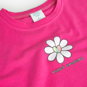 Camiseta elÃ¡stica niÃ±a estampada, mangas cortas, rosa