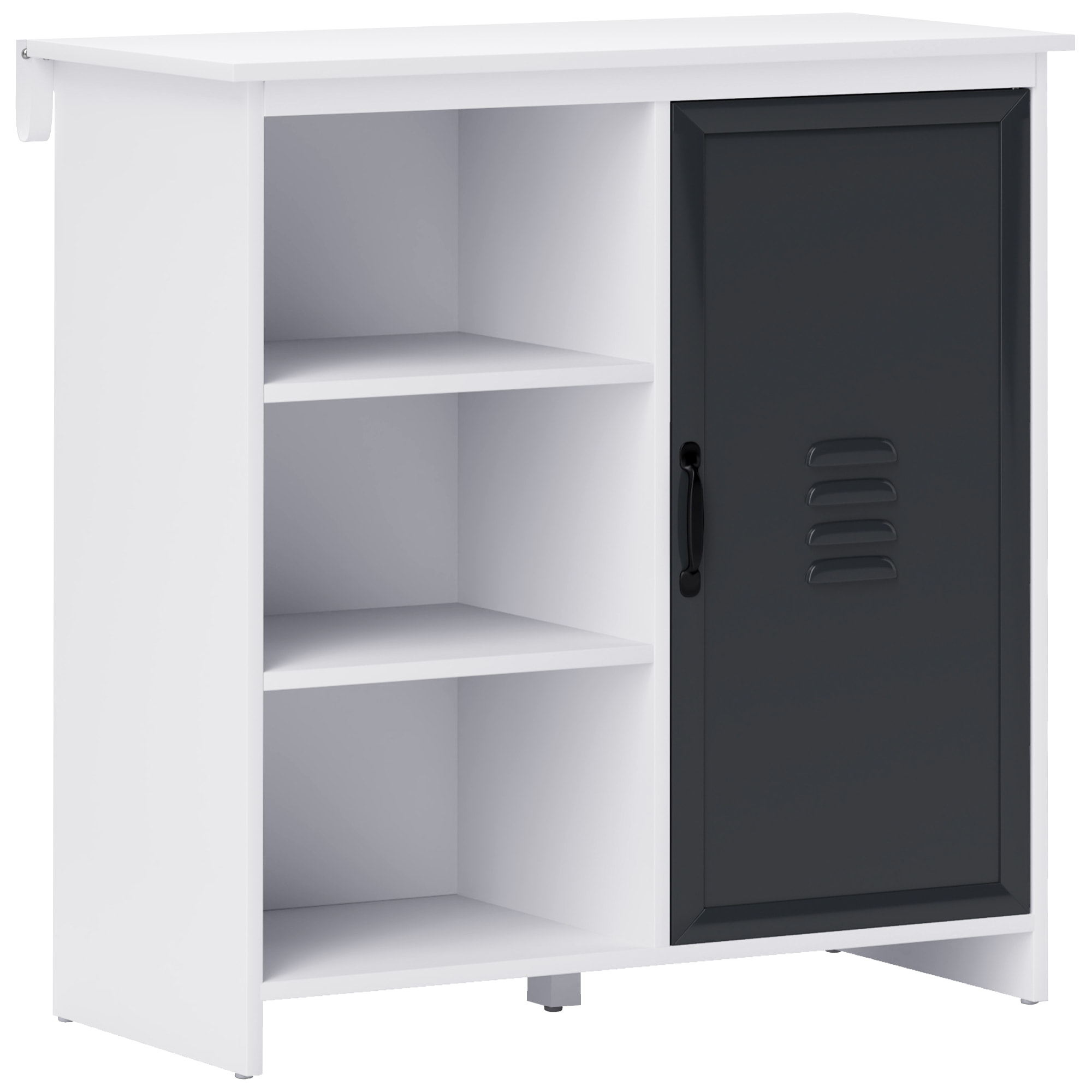 Buffet design industriel - meuble de rangement 3 niches placard - blanc métal gris