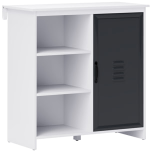 Buffet design industriel - meuble de rangement 3 niches placard - blanc métal gris