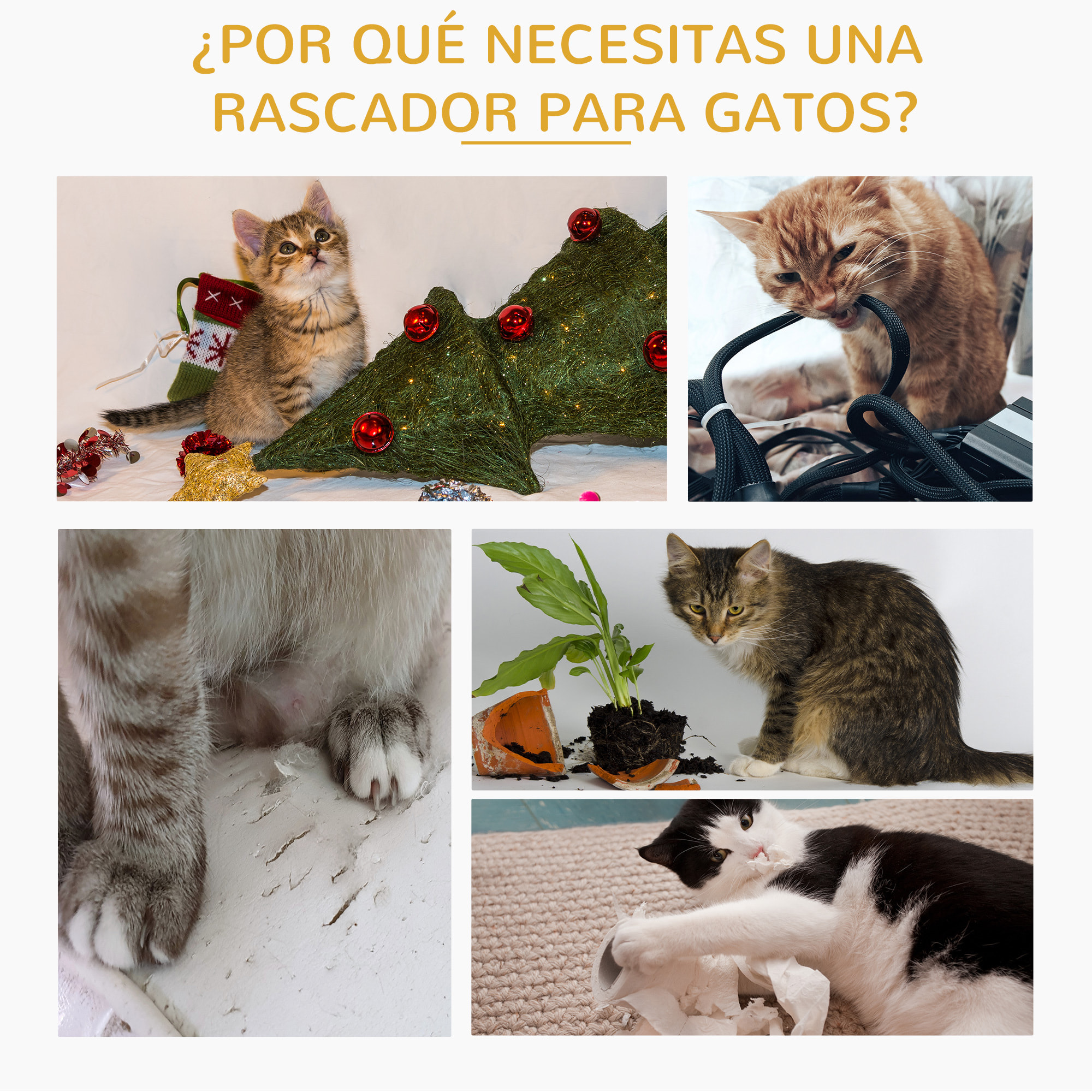 árbol Rascador para Gatos de Felpa y Sisal 50x30x80cm Beige