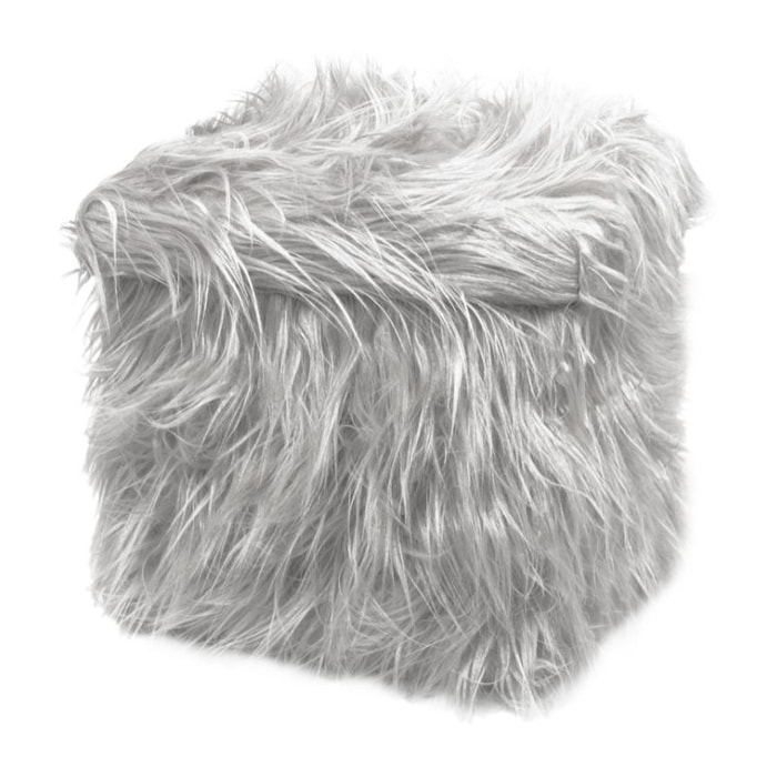 Pouf Poggiapiedi Contenitore Quadrato Ecopelliccia Yeti Grigio