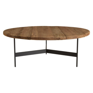 DANDY - Table basse ronde 90x90cm bois Pin recyclé et pieds métal noir