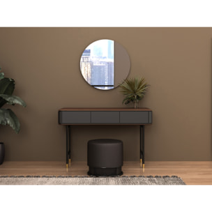 Puff con asiento tapizado en polipiel en gris oscuro sus patas de madera de mdf en negro 43x43x42cm