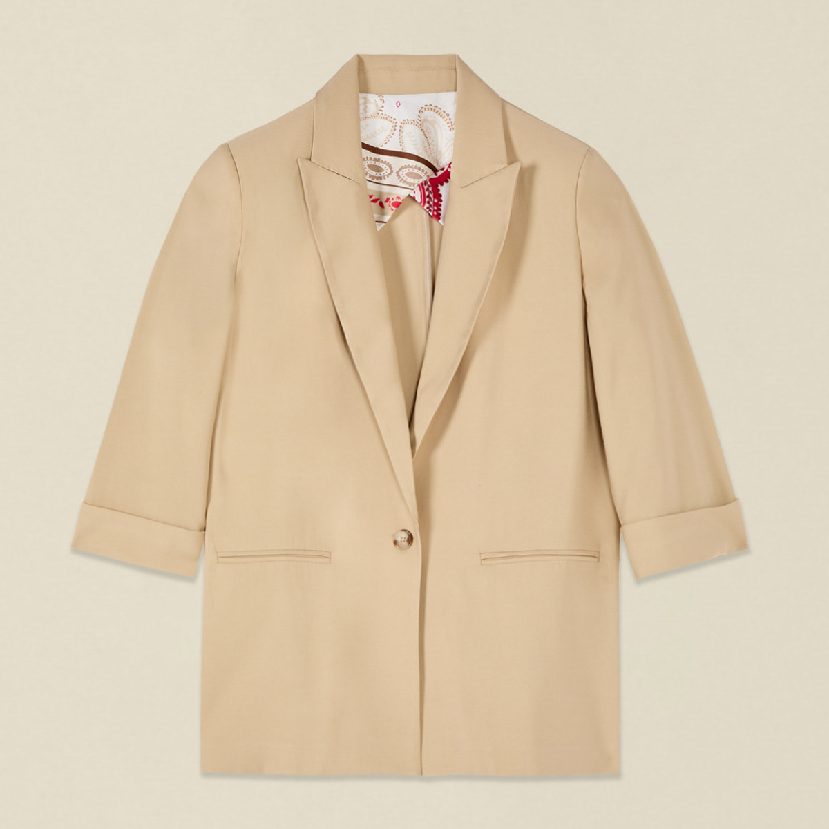 Oltre - Blazer mezcla viscosa mangas de tres cuartos - Beige