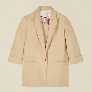 Oltre - Blazer mezcla viscosa mangas de tres cuartos - Beige