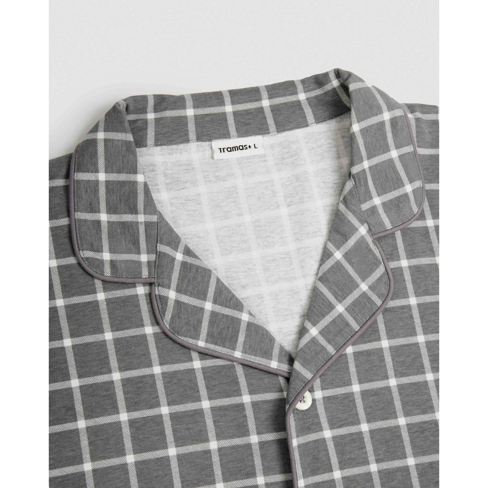 Pijama largo camisero algodón hombre cuadro roberto gris