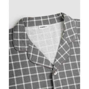 Pijama largo camisero algodón hombre cuadro roberto gris