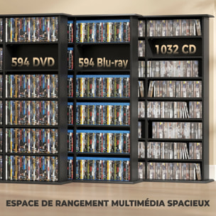 Rangement CD et DVD 24 compartiments 18 étagères réglables noir