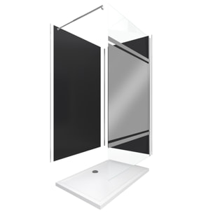Pack Douche a l'Italienne 90x120 - Kit Panneaux Muraux Noir/Chrome + Receveur + Paroi Miroir 8 mm