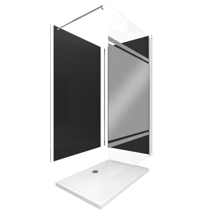 Pack Douche a l'Italienne 90x120 - Kit Panneaux Muraux Noir/Chrome + Receveur + Paroi Miroir 8 mm